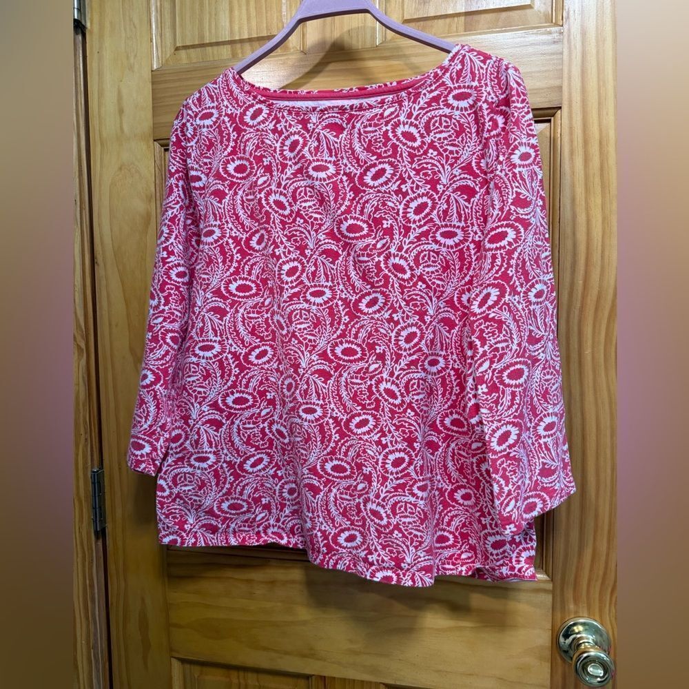 Talbots size XL  Pink and White Boxy Blouse